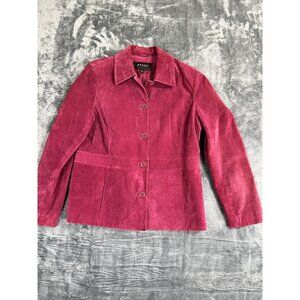 Pritti Genuine Leather Red Suede Jacket Womens L Button Front Fully Lined Stylis